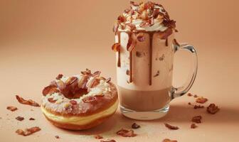 An image of maple bacon donuts on a light peach background photo