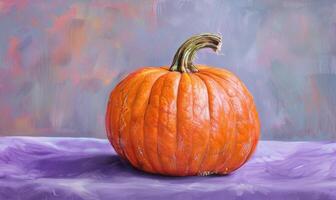 A single pumpkin with a pastel purple background photo