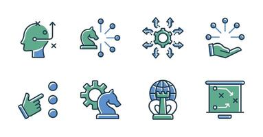 business strategy mission leadership action plan icon teamwork goal target solution problem option decision symbol illustration vector
