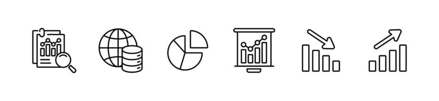 business data analysis chart line icon set database diagram statistic presentation graph illustration for web and app vector