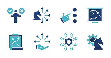 collection of strategy decision making business action planning icon set goal objective solution tactic marketing management symbol illustration vector