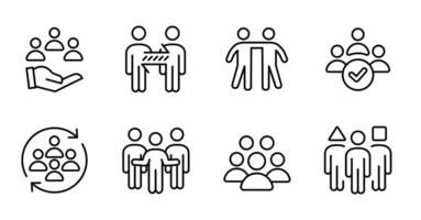 teamwork human resource management outline icon set people social network business partnership illustration for web and app vector