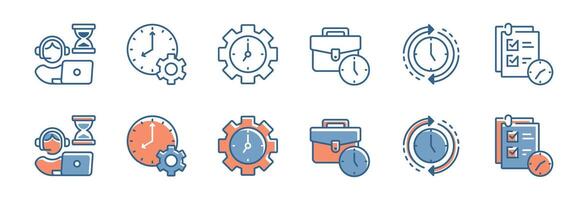 schedule time management business deadline efficiency productivity icon set target strategy work optimization clock timer illustration vector