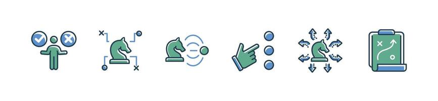 set of business objective action planning success decision icon management leadership marketing mission strategy teamwork option choice symbol illustration vector