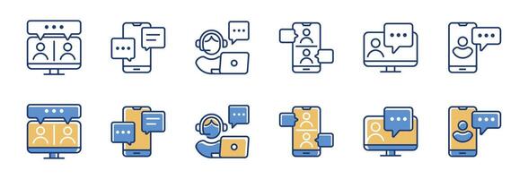 business online conference meeting icon set teamwork discussion social communication remote job illustration digital call symbol design vector