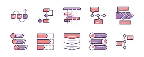 collection of business workflow timeline project roadmap icon set diagram infographic progress task chart illustration for web and app design vector
