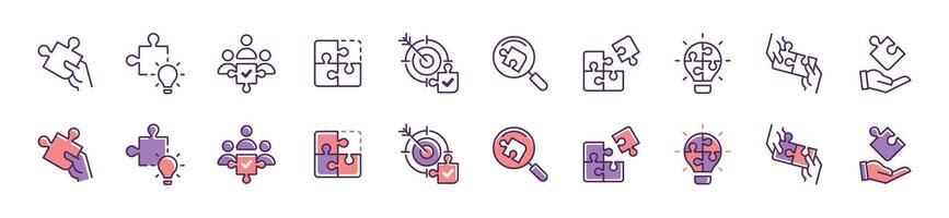 collection of business challenge puzzle solution icon set strategy problem solving jigsaw match piece illustration teamwork innovation idea symbol design vector