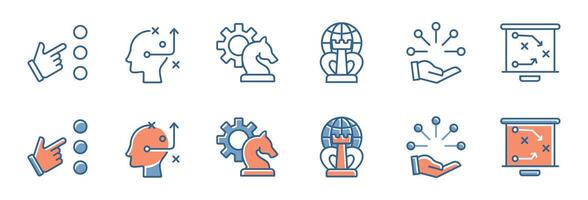 teamwork leadership decision for mission action plan icon set objective target strategy implementation option illustration outline for web and app vector