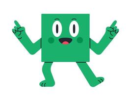 Geometric square mascot. Funny square character, cute comic square shape with facial emotions flat illustration. Cartoon square mascot with humorous face vector