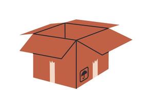 Carton box. Cardboard moving cargo box, delivery or moving container flat illustration. Hand drawn open box on white vector