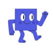 Funny square character. Geometric square mascot, cute comic square shape with facial emotions flat illustration. Square mascot with humorous face vector