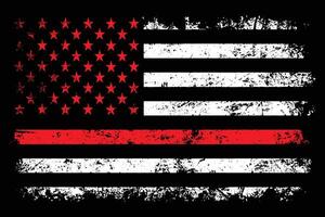 Thin Red Line With USA Distressed Flag. American Firefighter Support Flag vector