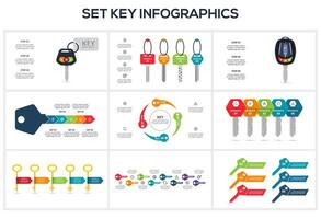 Set Keys concept for infographics with 3, 4, 5, 6, 8 steps, options, parts or processes. Business data visualization. vector
