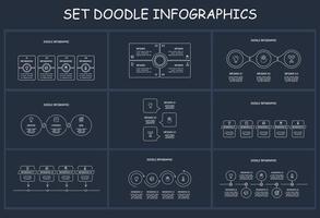 Set doodle dark infographics elements with 3, 4, 5 options, template for web on a black background. vector