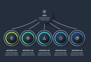 Creative infographic with 5 elements, presentations, illustration. Template for web on a black background. vector