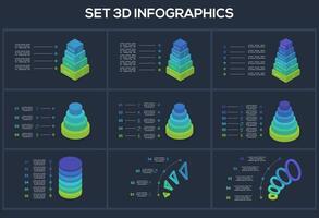 Set 3d concept for infographic with 4, 5, 6 steps, options, parts or processes. Template for web on a black background. vector