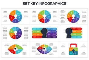 Set Keys concept for infographics with 4, 5, 6, 7, 8 steps, options, parts or processes. Business data visualization. vector