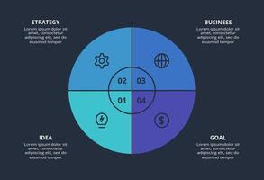 Creative infographic with 4 elements, presentations, illustration. Template for web on a black background. vector