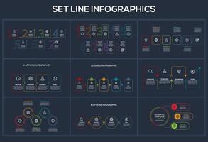 Set Line dark infographics elements. Templates for growth chart, graph, presentation, chart. Business startup concept vector