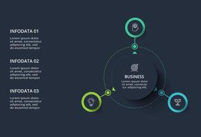 Creative infographic with 3 elements, presentations, illustration. Template for web on a black background. vector