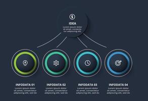 Creative infographic with 4 elements, presentations, illustration. Template for web on a black background. vector
