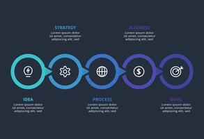 Creative infographic with 5 elements, presentations, illustration. Template for web on a black background. vector