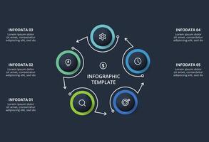 Creative infographic with 5 elements, presentations, illustration. Template for web on a black background. vector