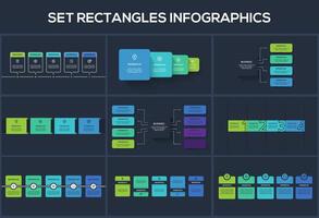 Set Rectangles infographic with 4, 5, 8 steps, options, parts or processes. Template for web on a background. vector