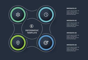 Creative infographic with 4 elements, presentations, illustration. Template for web on a black background. vector