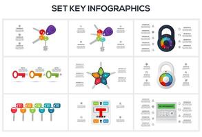 Set Keys concept for infographics with 3, 4, 5, 6, 9 steps, options, parts or processes. Business data visualization. vector