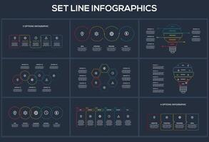 Set Line dark infographics elements. Templates for growth chart, graph, presentation, chart. Business startup concept vector