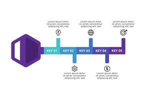 Key with 5 elements, infographic template for web, business, presentations, illustration. Business data visualization. vector