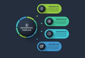 Creative infographic with 4 elements, presentations, illustration. Template for web on a black background. vector