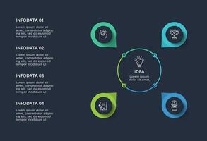 Creative infographic with 4 elements, presentations, illustration. Template for web on a black background. vector