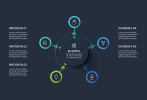 Creative infographic with 5 elements, presentations, illustration. Template for web on a black background. vector