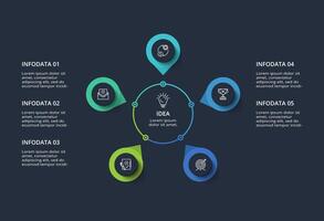 Creative infographic with 5 elements, presentations, illustration. Template for web on a black background. vector
