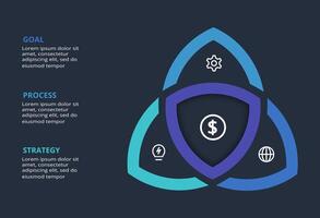 Creative infographic with 3 elements, presentations, illustration. Template for web on a black background. vector