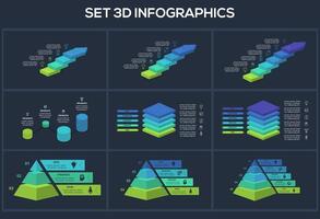 Set 3d concept for infographic with 3, 4, 5, 6 steps, parts or processes. Template for web on a black background. vector