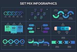 Set creative concept for infographic with 3, 4. 6, 7, 9 steps, options, parts or processes. Business data visualization. vector