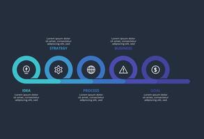 Creative infographic with 5 elements, presentations, illustration. Template for web on a black background. vector