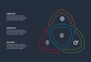 Line concept for infographic with 3 steps, options, parts or processes. Template for web on a black background. vector