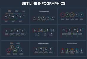 Set Line dark infographics elements. Templates for growth chart, graph, presentation, chart. Business startup concept vector