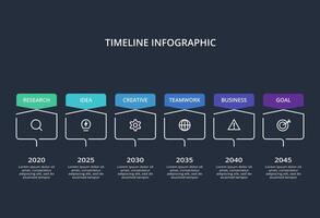 Creative infographic with 6 elements, presentations, illustration. Template for web on a black background. vector