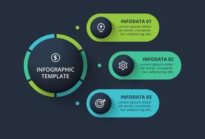 Creative infographic with 3 elements, presentations, illustration. Template for web on a black background. vector