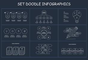 Set doodle dark infographics elements with 3, 4, 5 options, template for web on a black background. vector
