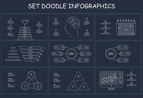 Set doodle dark infographics elements with 3, 4, 5, 6 options, template for web on a black background. vector