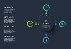 Creative infographic with 4 elements, presentations, illustration. Template for web on a black background. vector