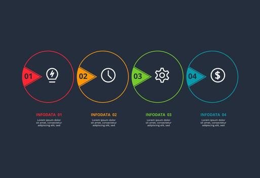 Line concept for infographic with 4 steps, options, parts or processes. Template for web on a black background. vector