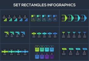 Set Rectangles infographic with 4, 5, 8 steps, options, parts or processes. Template for web on a background. vector