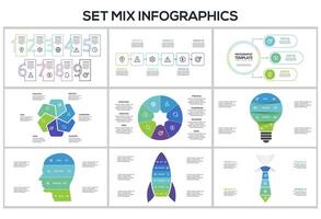 Set creative concept for infographic with 3, 4. 6, 7, 9 steps, options, parts or processes. Business data visualization. vector